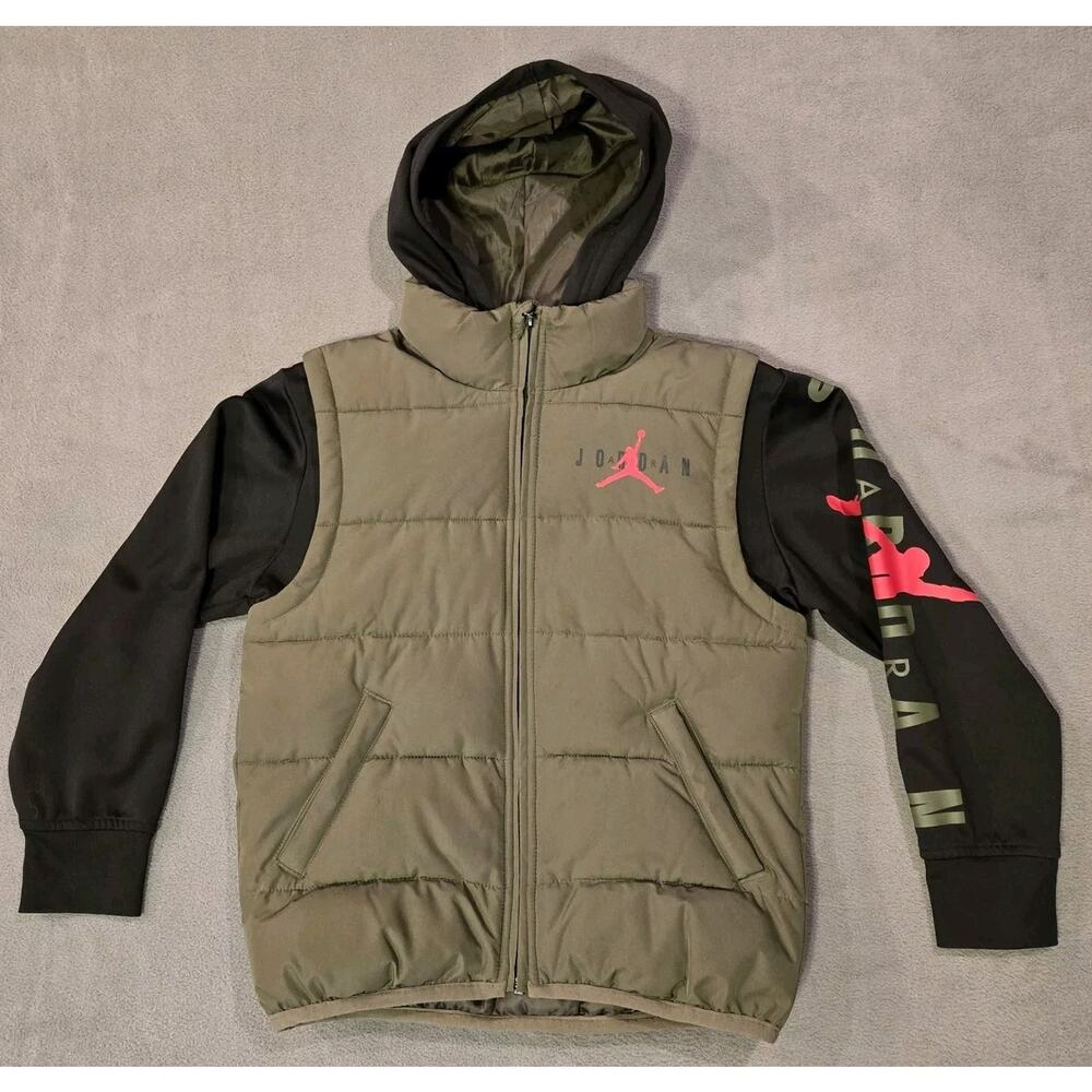 Air Jordan Puffer Vest Hoodie Green / Black Kids Size Small 8-10 Years Old